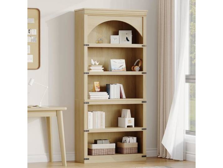 JoyGarden Bibliothèque autoportante style farmhouse arche 174 5 cm - 5 niveaux ouverts design voûte incurvée - Coloris bois