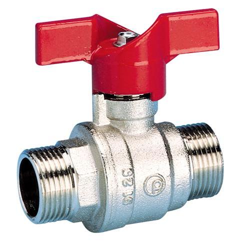 Pettinaroli Kuglehane 1/2" nippel/nippel kompaktmodel med rødt T-greb (52CE/2 1/2")