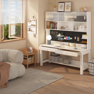 WILK Kids Desk with Hutch, Wood Study Table with Storage, Writing Desk