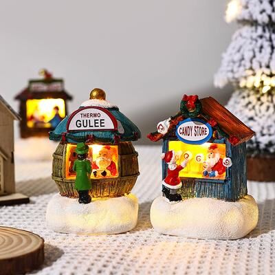 Modern Home Fixes Resin LED Micro Landscape Santa Claus, Christmas Desktop Decoration, Newest Christmas Gift Home Decoration, House Craft b