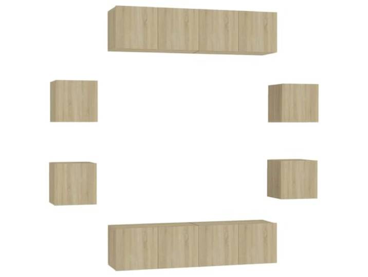 KTHLBRH TV-Möbel-Set 8-teilig Sonoma-Eiche aus mehrschichtigem Holz 4 Möbel L 60 x 30 x 30 cm, 4 kleine Möbel 30,5 x 30 x 30 cm, Wandbefestigung, mehrere Fächer, Montage erforderlich