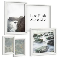 BILDER SET 5er Set - 50x50 cm & 20x30 cm & 40x60 cm Weißer Rahmen - Grüner Marmor Melancholie