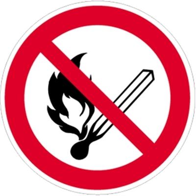 Schild Feuer, offenes Licht und Rauchen verboten ISO 7010, Alu, Ø 200 mm