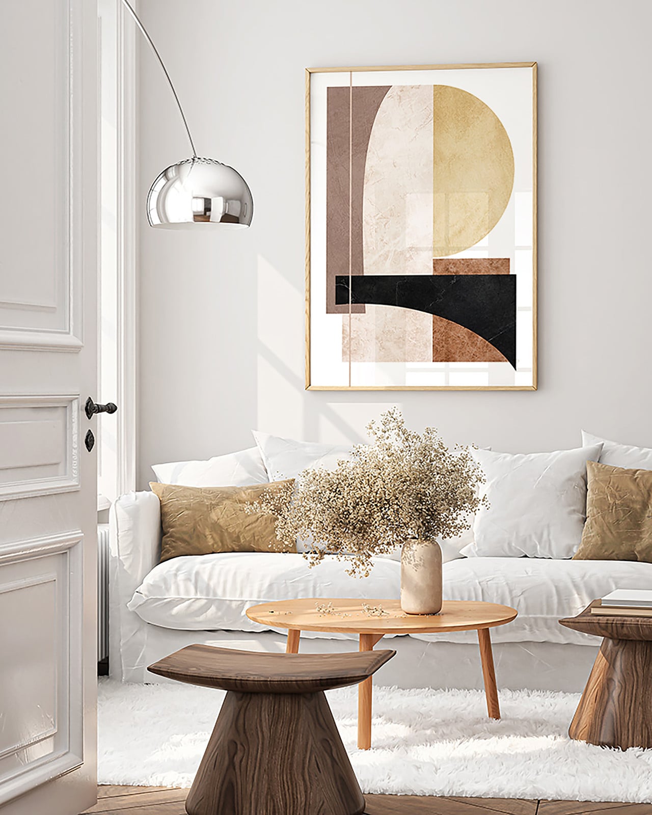 home24 Abstract Shapes in Amber Wanddecoratie, Multicolor, 73 x 93 cm