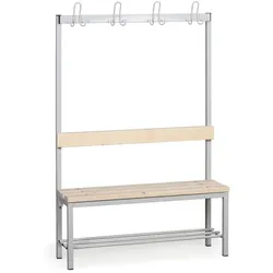 Umkleidebank mit Kleiderbügel und Schuhrost, Latten-Sitz, Länge 1000 mm, grau