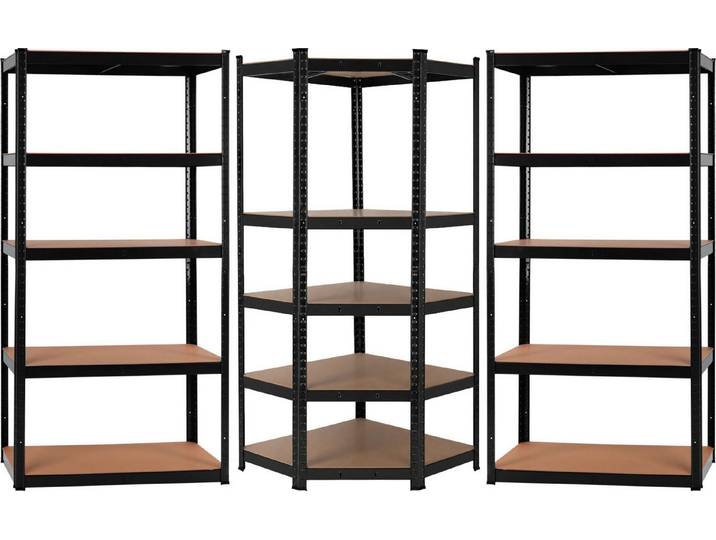 Stagecaptain Schwerlastregal Heavyrack Lager-Eckregal Extended Set Schwarz, Tragkraft pro Boden: 175 kg, gesamt 875 kg je Regal