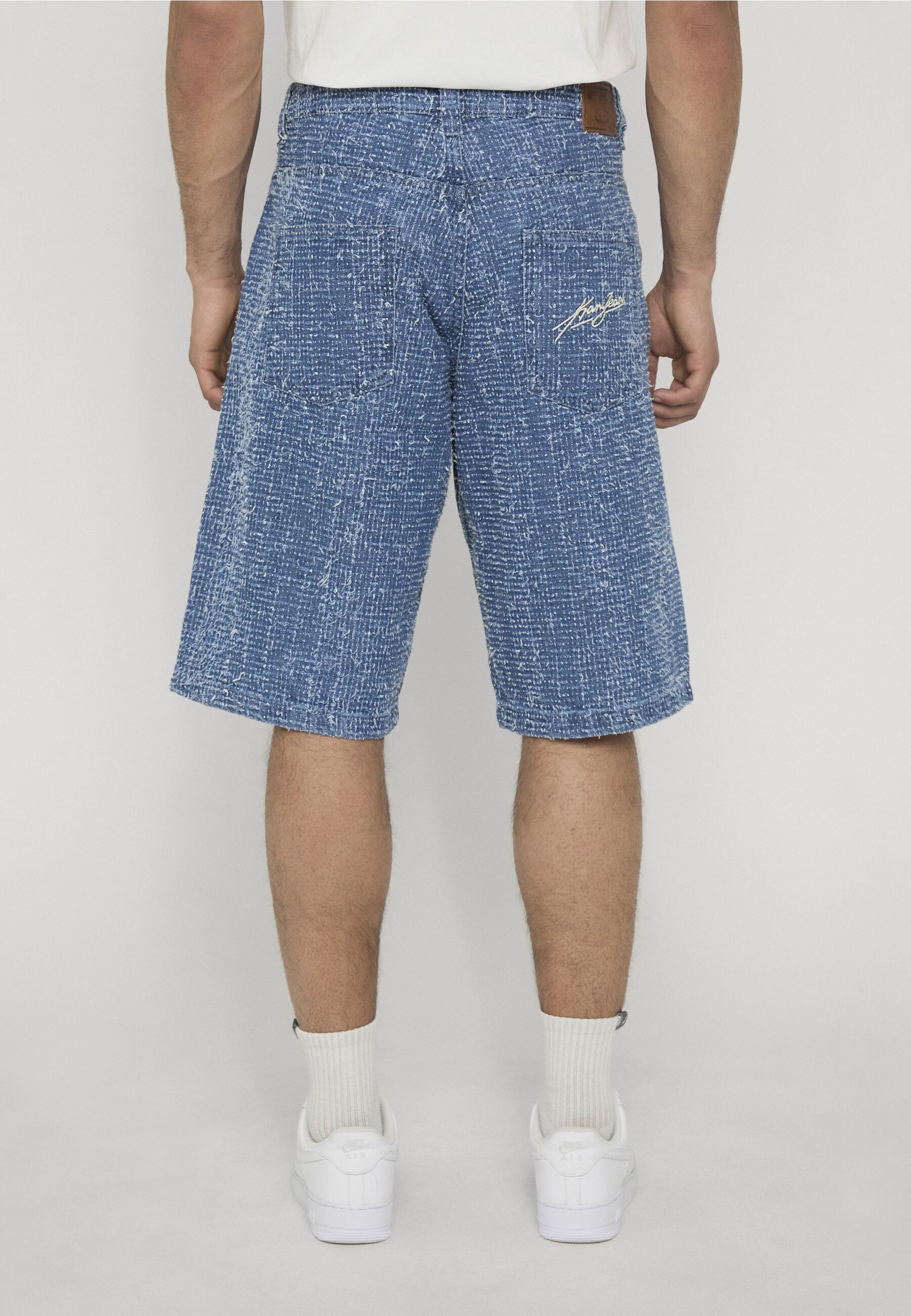Jeansshorts KARL KANI "Karl Kani Kani Jeans Distressed Denim Jorts", Herren, Gr. 36, Normalgrößen, blau (vintage blau), 100% Baumwolle, normal, Jeans Jeansshorts