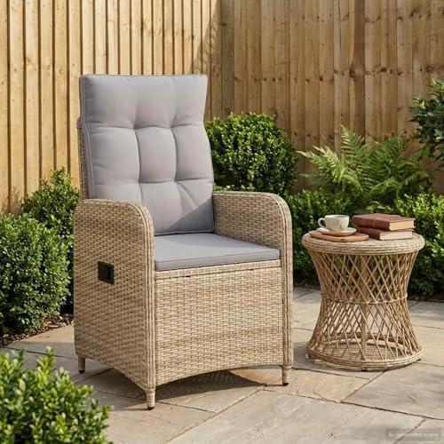 Verstellbarer Gartenstuhl in Beige und Hellgrau aus Poly-Rattan für Terrasse und Garten