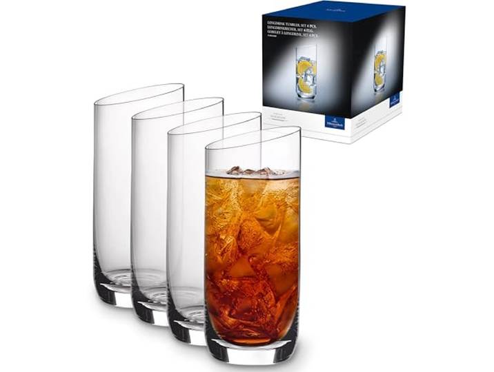 Villeroy & Boch - NewMoon Longdrink-Glas Set 4-teilig 300 ml Klar, Spülmaschinenfest, Gläser Set, Cocktailgläser, Trinkgläser, Wasserglas, Longdrink, Kristallgläser Asymmetrisch, Kristallglas