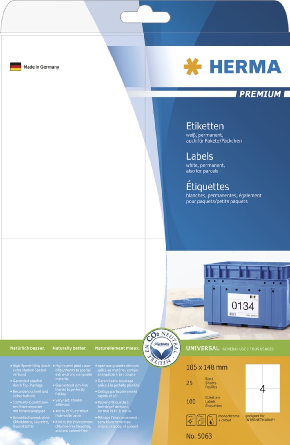 Herma 5063 Premium Universal-Etiketten 10.2x14.8 cm (25 Blatt (100 Etiketten))