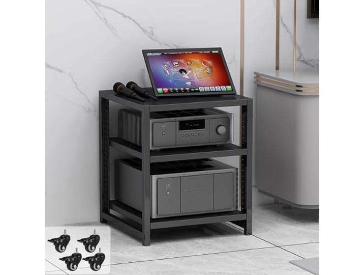 3/4/5/6-stufiger AV-Medienständer Audio-Video-Regal, hifi rack, audio rack hifi regal Audio-Video-Turm, Audio-Video-Regal Stereo-Rack Audio-Tower Verstellbare Regale Eckregal für Aufnahmeraum(Nero,50*