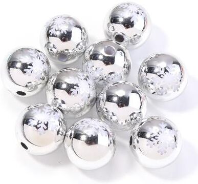 ModernMart Color Printed Big Ball Bead, Christmas Acrylic Beads, For Christmas Tree Party Decoration, Ornament Making Accessories silver X Snowflake 0.63 Inches 10pcs