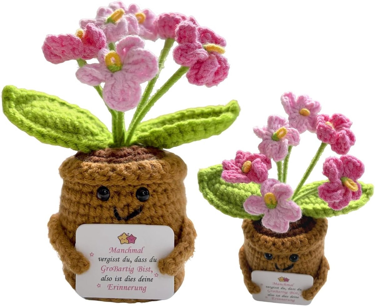 Vellaro Gehaakt bloemen boeket - Roze - 11 x 6 cm - Gebreide katoenen bloemen