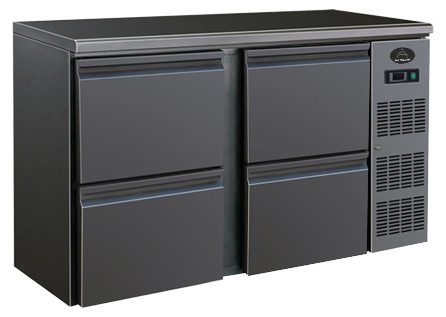 Gastro Barkühler | Barkühlschrank | Flaschenkühltisch | Schwarz | 4 Schubladen | 350 Liter | 0 bis +10 °C