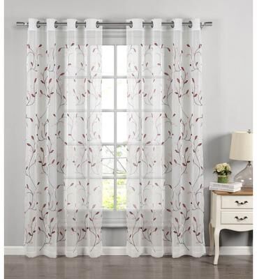 Window Elements Wavy Leaves Embroidered Sheer Extra Wide Window Curtain (Single Panel)