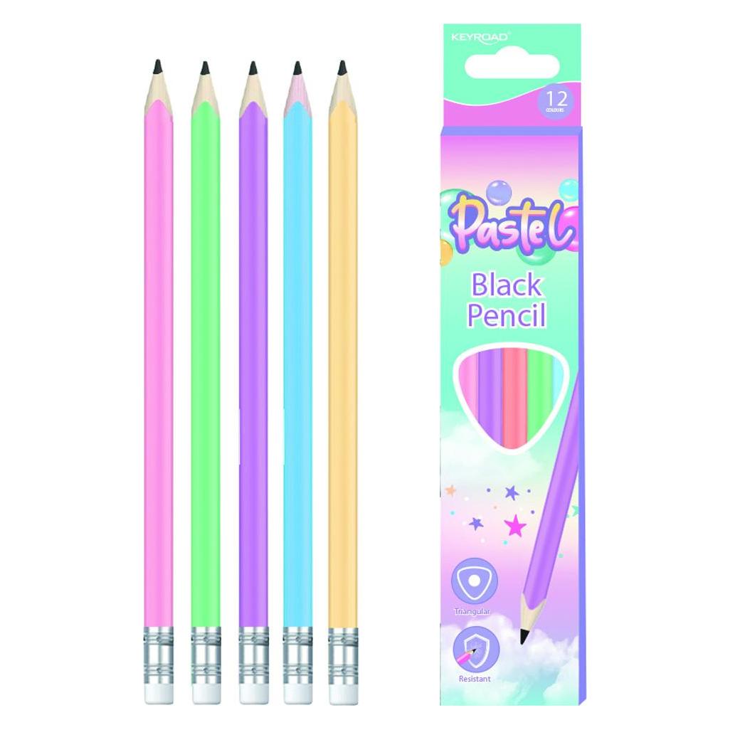 Keyroad Holzstifte mit radiergummi, pastell, dreieckig, hb, 12 stk., farbmischung (HB, 12x) (45650256)