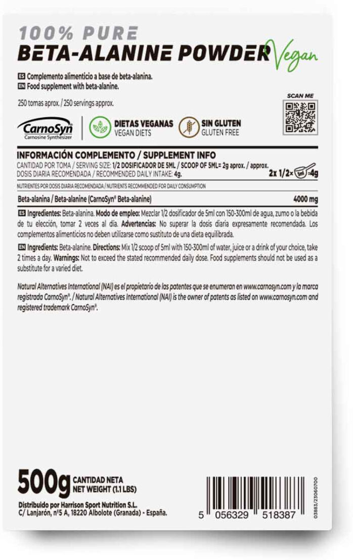 HSN Beta-alanina (CarnoSyn®) en polvo 500g - Pre-Entrenamiento - Polvo - 250  Servicios