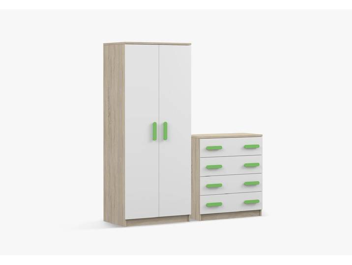 Drehtürenschrank und Kommode 2er-Set JONAS III 06/JONAS III 02 Sonoma Eiche Weiß Limette