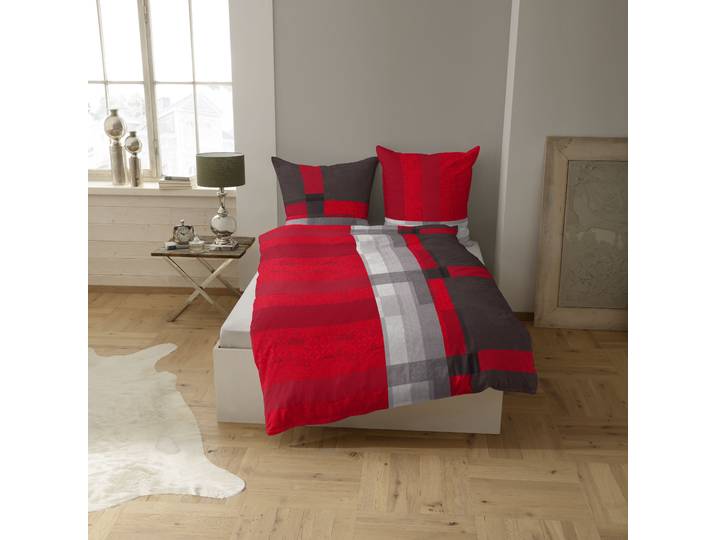 Bettwäsche CASATEX Salvo , rot (rot, anthrazit), B/L: 155cm x 220cm, 1 Stk., 1 Stk., Interlock-Jersey, B/L: 80cm x 80cm, 2, Interlock-Jersey, Obermaterial: 100% Baumwolle, Bettwäsche, Bettwäsche, modern und grafisch aufeinander abgestimmte Farben