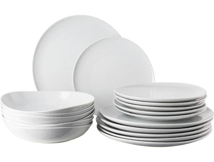 Tafelservice ROSENTHAL Junto Set 18-teilig , weiss (weiß), 18 tlg., Porzellan, Geschirr-Sets, Tafelservice