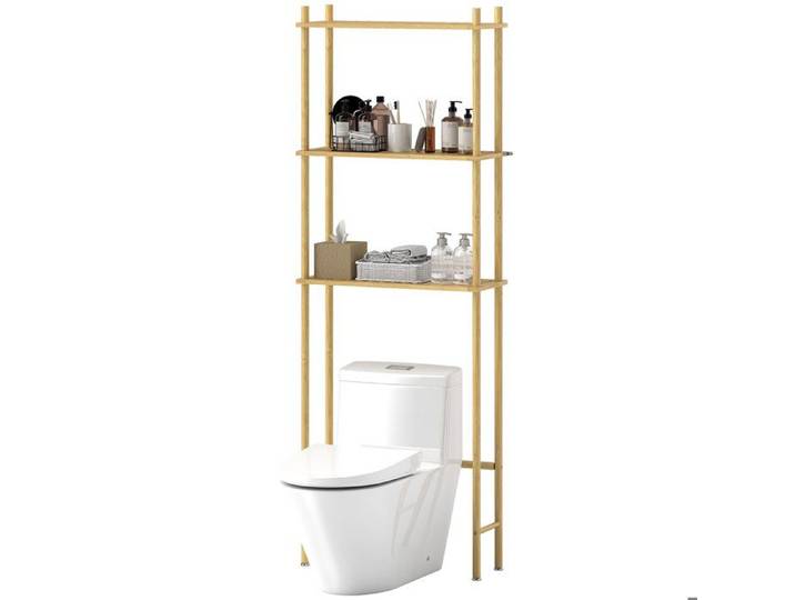 Étagère WC 3 Niveaux avec Étagère Réglable en Bambou meuble au dessus de WC meuble étagère au dessus de la machine à laver