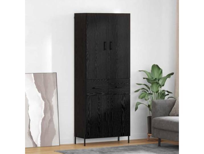RJPLMFV Oberer Schrank Eiche Schwarz 69,5 x 34 x 180 cm Holz Wandschrank für Wohnzimmer, modernes rechteckiges Design, einfache Montage, robustes Regal