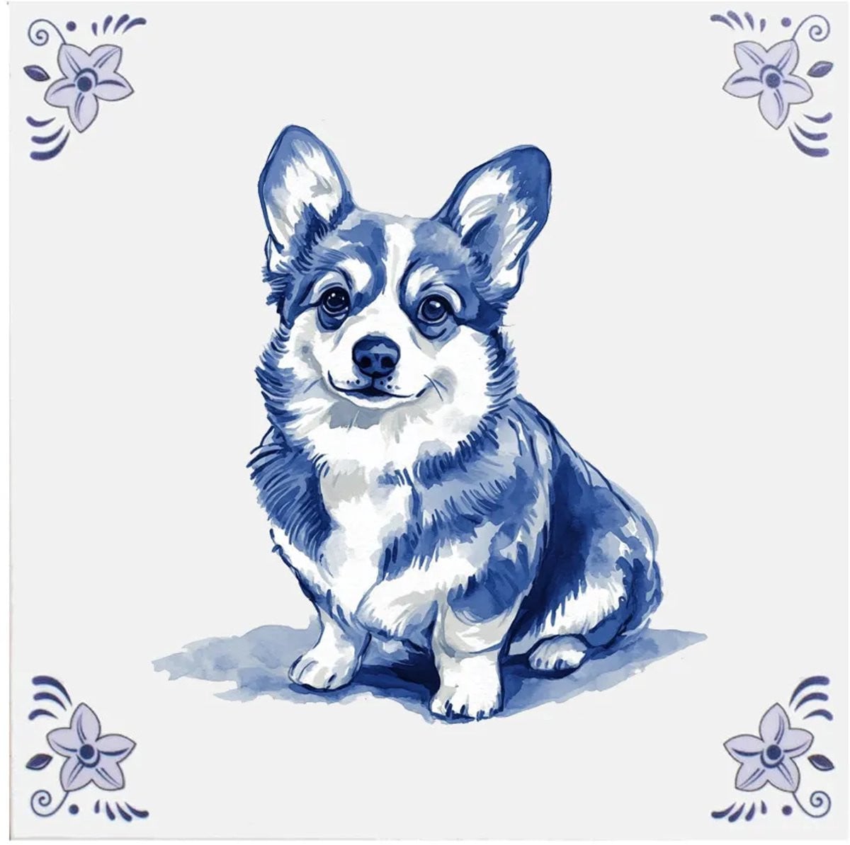 Delfts blauw wandbord met Corgi hond decoratie