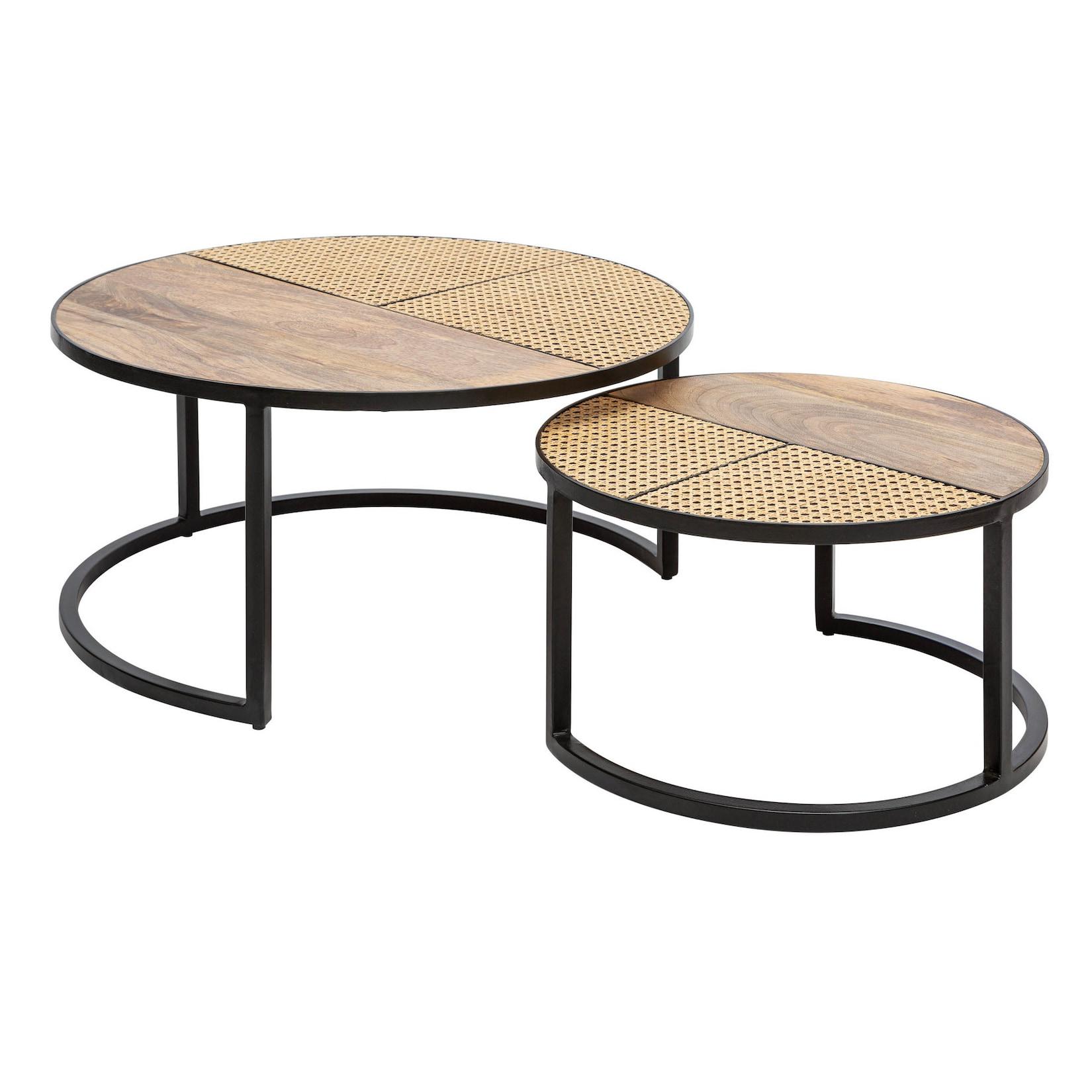 riess-ambiente Couchtisch VIENNA LOUNGE - 2er Set 70cm rund Mangoholz massiv Wiener Geflecht Metall schwarz