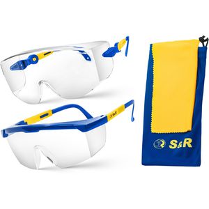 S&R Schutzbrille Set, klar, Bügelbrille & Überbrille, blau, für Brillenträger, 2-teilig