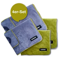 FLUFFINO® Hundehandtuch Mikrofaser – 4er-Pack (2x 90 x 50 cm + 2x 120 x 70 cm) - Grau & Grün