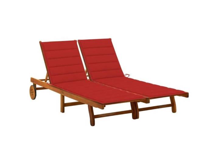 Chaise longue de jardin 2 places avec coussins Acacia solide
