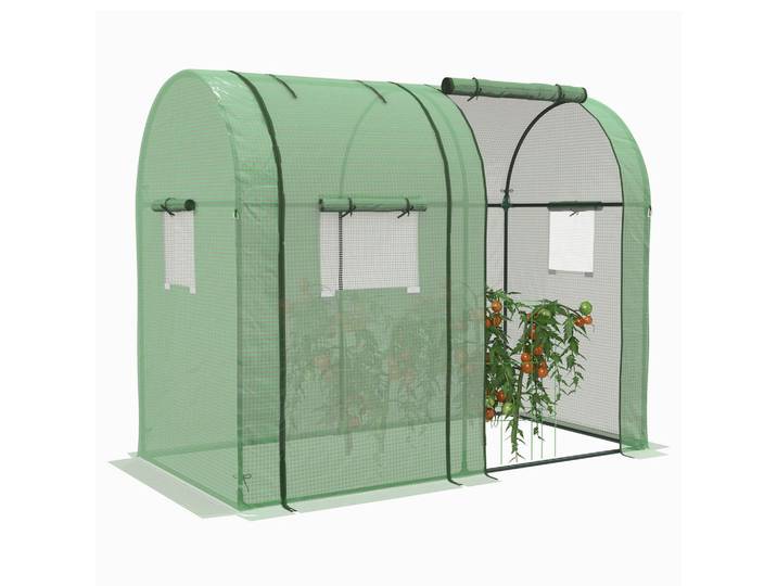 ComfortXL Mini-Gewächshaus De-05836 mit 2 Pflanzbereichen 185/94/150 cm Grün, Metall, Kunststoff, 94x150x185 cm, Gartenzubehör, Gartenhäuser & Gewächshäuser