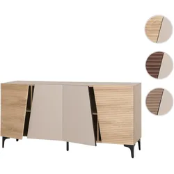Sideboard HWC-Q83, Kommode Schrank Türen 3D-Struktur Staufächer MDF Melamin 80x160x42cm ~ Eiche-Optik