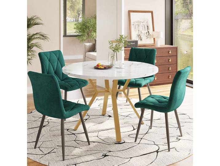Table à manger table à manger et chaise (5 pièces) table à manger ronde en marbre moderne et simple pieds de table en métal or +