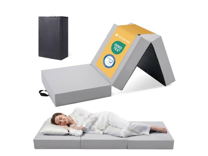 EGOHOME Klappmatratze 90x200x15 cm, H3 Komfortschaum, mit Tasche, Grauer Bambus-schaum, Wasserabweisender TPU-Bezug, Gästematratze, für Camping und Reisen, mit Tragegriffen, rutschhemmende Noppen
