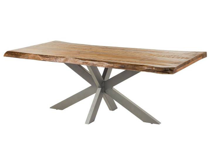 MASSIVMOEBEL24 Table à manger 180x90 en bois de manguier nature pied central gris FREEFORM 5