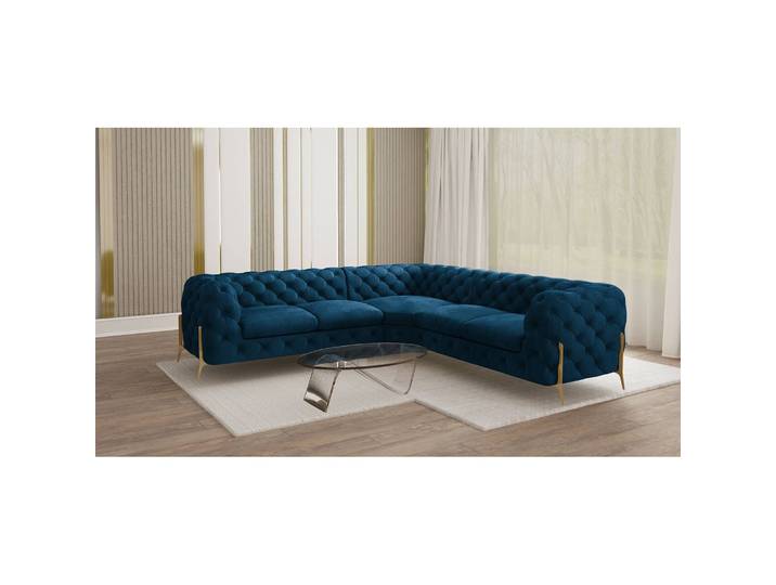 Ecksofa IV Blau Samt Ravi 262 x 262cm Gleichschenklig Glamour