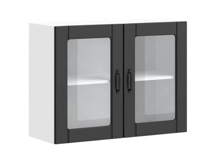HKTMGDNG Küchen-Hängeschrank Lucca Schwarz Holzwerkstoff 80x31x60 cm Kompakter Wandküchenschrank für Esszimmer und Kochnische. Bietet praktischen Stauraum hinter transparenten Glastüren.