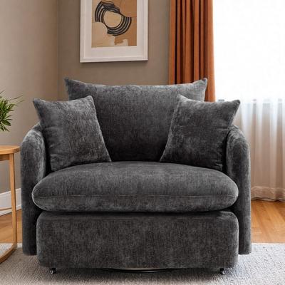 "44.8"" Chenille Oversized Swivel Accent Chair with 3 Pillows and 360° Swivel"