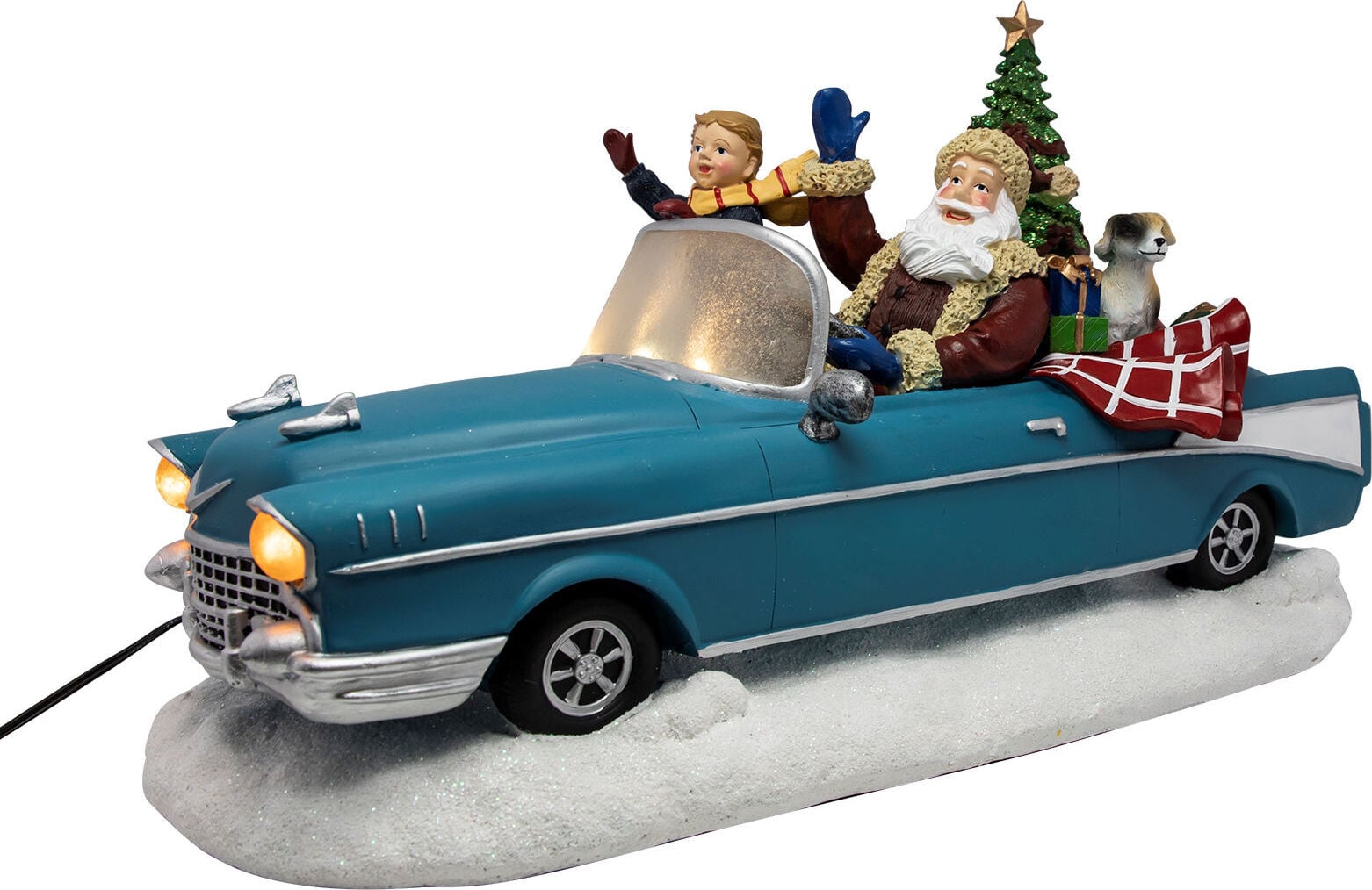 Spetebo LED kerstdecoratie Kerstman in oldtimer blauw met geluid, beweging en kleurrijke verlichting, Hoogte: 38 cm
