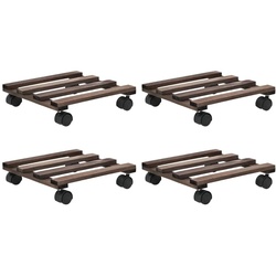 Helloshop26 - Rollbarer Pflanzenständer aus Zedernholz 4er-Set 25 x 25 cm braun 02_0045189
