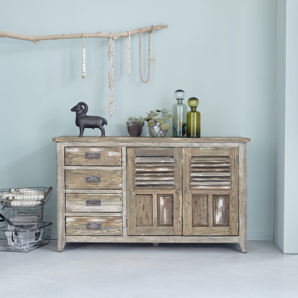 BERAH GETAH Buffet en pin recyclé massif 140 cm Gris 140x90x50cm