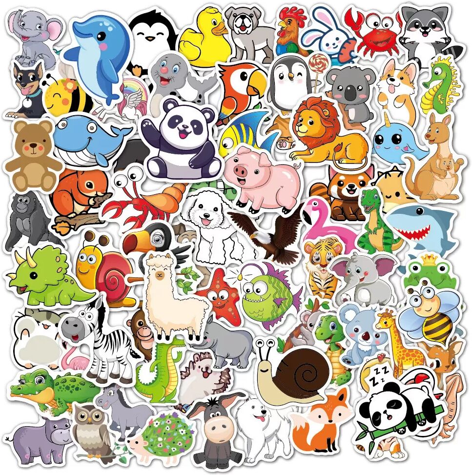 INF 100 Autocollants d'Animaux Mignons - Vibrants, Imperméables et Adorables