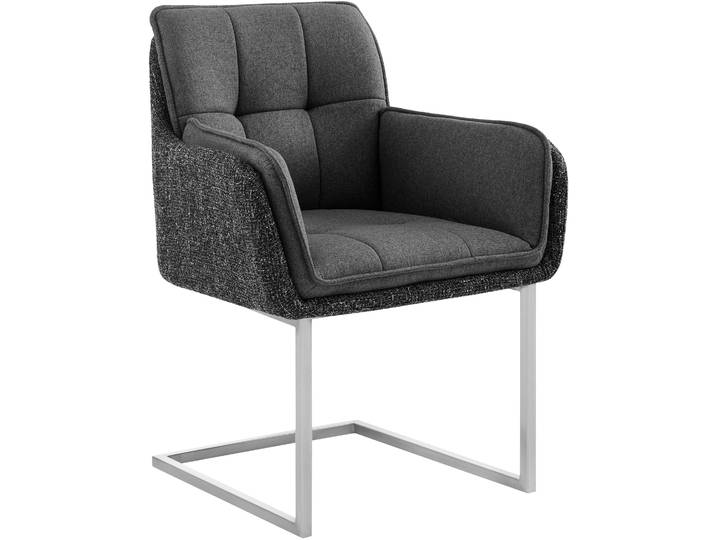 Esszimmerstuhl GOODPRODUCT Durham , schwarz (anthrazit), B:65cm H:90cm T:64cm, Stühle, Esszimmerstuhl, Knopfsteppung und Kufengestell aus gebürstetem Metall, Sitzhöhe 50 cm