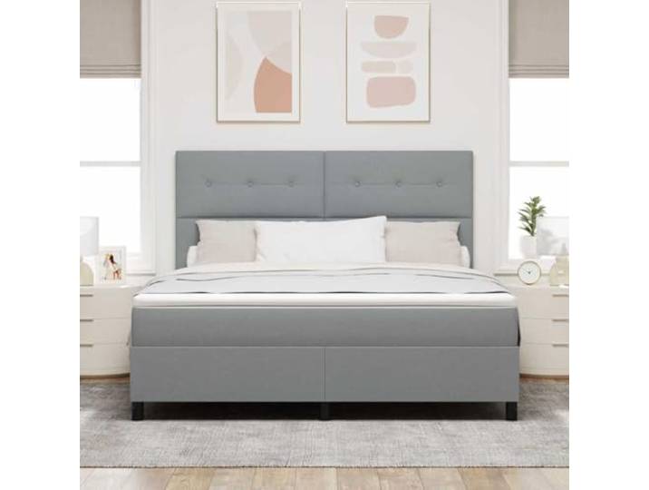 KTHLBRH Doppelbett 180 x 200 cm, hellgrau, Stoff Mit Kopfteil, Gestell aus Holz und Kiefer, mittelfeste Matratze
