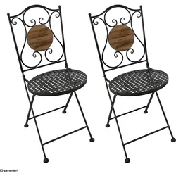 HTI-Living, Gartenstühle, Gartenstuhl 2er-Set Metall Schwarz Holzoptik