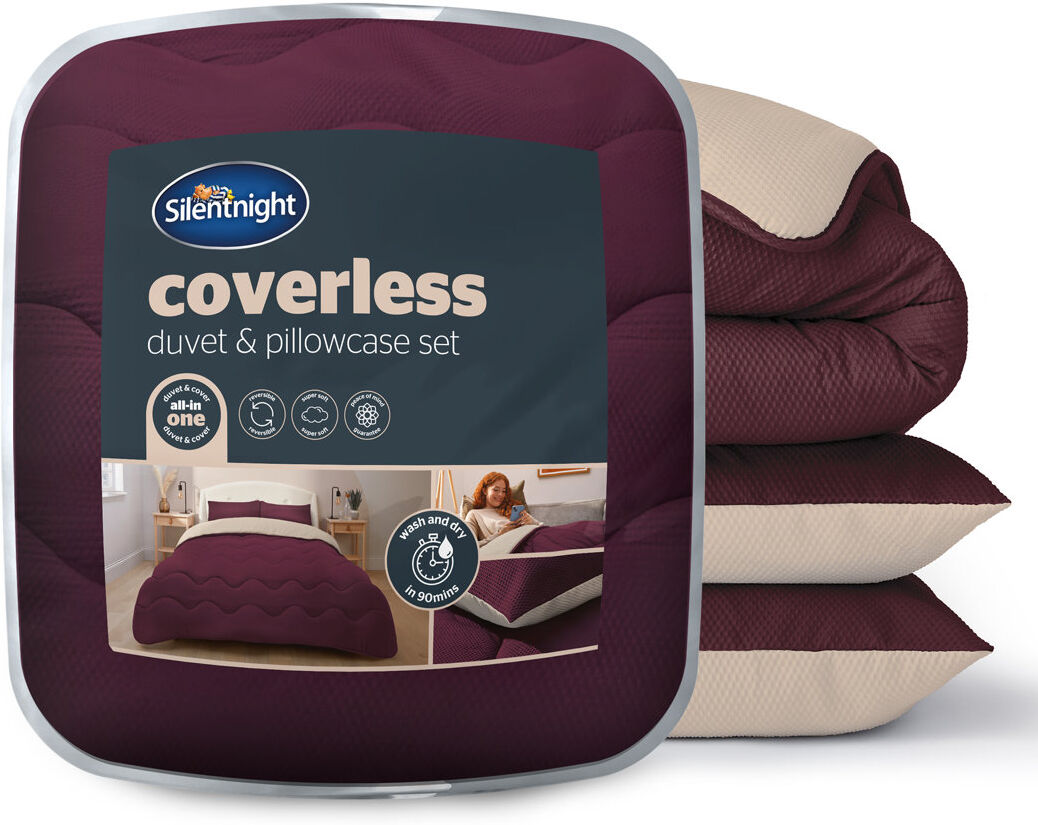 Silentnight Seersucker Coverless Duvet 10.5 Tog With Matching Pillowcases, All Seasons Berry/Natural Double