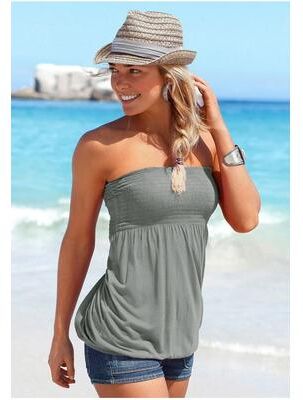Uplifted Finds Womens Off Shoulder Short Sleeve Beach Top l gray