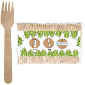 Biozoyg Einwegbesteck DSE06306, aus Holz, Gabeln, 16 cm, 100 Stück