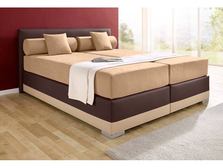 Boxspringbett, Braun, 207x210 cm, Microvelours & Kunstleder, H2, Modern, Maintal